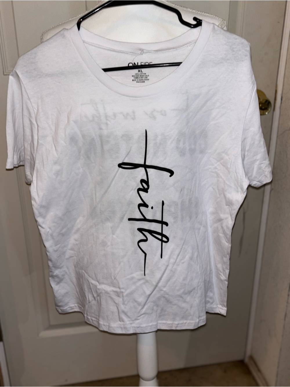 On Fire White Tee with Black Vertical Script